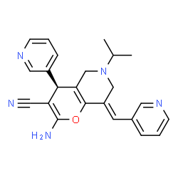 ChemSpider 2D Image | (4S,8E)-2-Amino-6-isopropyl-4-(3-pyridinyl)-8-(3-pyridinylmethylene)-5,6,7,8-tetrahydro-4H-pyrano[3,2-c]pyridine-3-carbonitrile | C23H23N5O