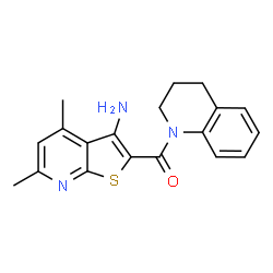 ChemSpider 2D Image | (3-Amino-4,6-dimethylthieno[2,3-b]pyridin-2-yl)(3,4-dihydro-1(2H)-quinolinyl)methanone | C19H19N3OS