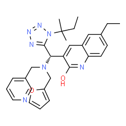 ChemSpider 2D Image | 6-Ethyl-3-{(S)-[(2-furylmethyl)(3-pyridinylmethyl)amino][1-(2-methyl-2-butanyl)-1H-tetrazol-5-yl]methyl}-2-quinolinol | C29H33N7O2