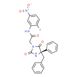 ChemSpider 2D Image | 2-[(4R)-4-Benzyl-2,5-dioxo-4-phenyl-1-imidazolidinyl]-N-(2-fluoro-5-nitrophenyl)acetamide | C24H19FN4O5