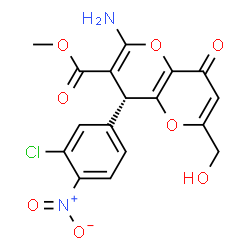 ChemSpider 2D Image | Methyl (4R)-2-amino-4-(3-chloro-4-nitrophenyl)-6-(hydroxymethyl)-8-oxo-4,8-dihydropyrano[3,2-b]pyran-3-carboxylate | C17H13ClN2O8
