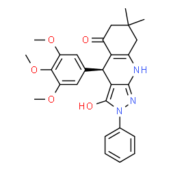 ChemSpider 2D Image | (4R)-3-Hydroxy-7,7-dimethyl-2-phenyl-4-(3,4,5-trimethoxyphenyl)-2,4,6,7,8,9-hexahydro-5H-pyrazolo[3,4-b]quinolin-5-one | C27H29N3O5