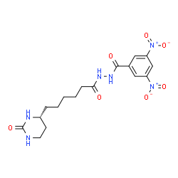 ChemSpider 2D Image | 3,5-Dinitro-N'-{6-[(4R)-2-oxohexahydro-4-pyrimidinyl]hexanoyl}benzohydrazide | C17H22N6O7