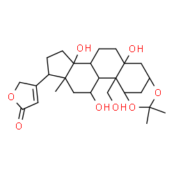 ChemSpider 2D Image | 4-[(1R,2R,3R,4R,6R,7S,10S,11R,14S,16S)-4,10,14-Trihydroxy-2-(hydroxymethyl)-6,18,18-trimethyl-17,19-dioxapentacyclo[14.3.1.0~2,14~.0~3,11~.0~6,10~]icos-7-yl]-2(5H)-furanone | C26H38O8