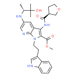 ChemSpider 2D Image | Methyl 5-{[(2R)-3-hydroxy-3-methyl-2-butanyl]amino}-1-[2-(1H-indol-3-yl)ethyl]-3-{[(3S)-tetrahydro-3-furanylcarbonyl]amino}-1H-pyrrolo[2,3-b]pyridine-2-carboxylate | C29H35N5O5