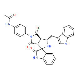 ChemSpider 2D Image | N-{4-[(3R,3'S,3a'R,6a'R)-3'-(1H-Indol-3-ylmethyl)-2,4',6'-trioxo-1,2,2',3',3a',4',6',6a'-octahydro-5'H-spiro[indole-3,1'-pyrrolo[3,4-c]pyrrol]-5'-yl]phenyl}acetamide | C30H25N5O4