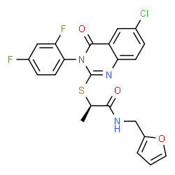 ChemSpider 2D Image | (2R)-2-{[6-Chloro-3-(2,4-difluorophenyl)-4-oxo-3,4-dihydro-2-quinazolinyl]sulfanyl}-N-(2-furylmethyl)propanamide | C22H16ClF2N3O3S