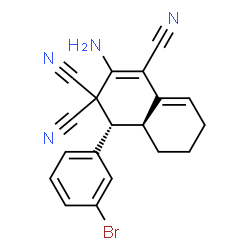 ChemSpider 2D Image | (4R,4aS)-2-Amino-4-(3-bromophenyl)-4a,5,6,7-tetrahydro-1,3,3(4H)-naphthalenetricarbonitrile | C19H15BrN4