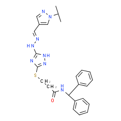 ChemSpider 2D Image | N-(Diphenylmethyl)-3-[(5-{(2E)-2-[(1-isopropyl-1H-pyrazol-4-yl)methylene]hydrazino}-1H-1,2,4-triazol-3-yl)sulfanyl]propanamide | C25H28N8OS