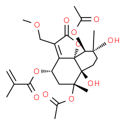 ChemSpider 2D Image | (4S,6R,6aS,9R,10S,10aR)-6,10-Diacetoxy-6a,9-dihydroxy-3-(methoxymethyl)-6,9-dimethyl-2-oxo-4,5,6,6a,7,8,9,10-octahydro-2H-naphtho[8a,1-b]furan-4-yl methacrylate | C24H32O11