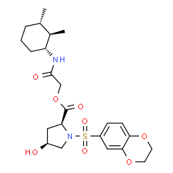 ChemSpider 2D Image | 2-{[(1R,2R,3S)-2,3-Dimethylcyclohexyl]amino}-2-oxoethyl (4S)-1-(2,3-dihydro-1,4-benzodioxin-6-ylsulfonyl)-4-hydroxy-L-prolinate | C23H32N2O8S