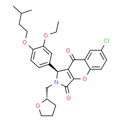ChemSpider 2D Image | (1S)-7-Chloro-1-[3-ethoxy-4-(3-methylbutoxy)phenyl]-2-[(2S)-tetrahydro-2-furanylmethyl]-1,2-dihydrochromeno[2,3-c]pyrrole-3,9-dione | C29H32ClNO6