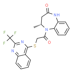 ChemSpider 2D Image | (4R)-4-Methyl-5-({[2-(trifluoromethyl)-4-quinazolinyl]sulfanyl}acetyl)-1,3,4,5-tetrahydro-2H-1,5-benzodiazepin-2-one | C21H17F3N4O2S