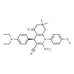 ChemSpider 2D Image | (4R)-2-Amino-4-[4-(diethylamino)phenyl]-1-(4-methoxyphenyl)-7,7-dimethyl-5-oxo-1,4,5,6,7,8-hexahydro-3-quinolinecarbonitrile | C29H34N4O2