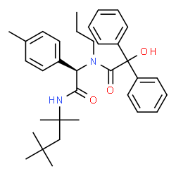 ChemSpider 2D Image | 2-Hydroxy-N-{(1R)-1-(4-methylphenyl)-2-oxo-2-[(2,4,4-trimethyl-2-pentanyl)amino]ethyl}-2,2-diphenyl-N-propylacetamide | C34H44N2O3