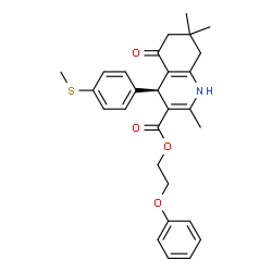 ChemSpider 2D Image | 2-Phenoxyethyl (4S)-2,7,7-trimethyl-4-[4-(methylsulfanyl)phenyl]-5-oxo-1,4,5,6,7,8-hexahydro-3-quinolinecarboxylate | C28H31NO4S