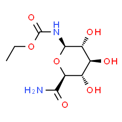 ChemSpider 2D Image | Ethyl [(2R,3R,4S,5S,6S)-6-carbamoyl-3,4,5-trihydroxytetrahydro-2H-pyran-2-yl]carbamate (non-preferred name) | C9H16N2O7