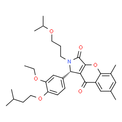 ChemSpider 2D Image | (1S)-1-[3-Ethoxy-4-(3-methylbutoxy)phenyl]-2-(3-isopropoxypropyl)-5,7-dimethyl-1,2-dihydrochromeno[2,3-c]pyrrole-3,9-dione | C32H41NO6