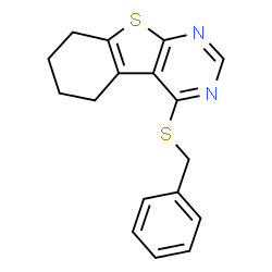 ChemSpider 2D Image | 4-(Benzylsulfanyl)-5,6,7,8-tetrahydro[1]benzothieno[2,3-d]pyrimidine | C17H16N2S2