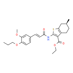 ChemSpider 2D Image | Ethyl (6S)-2-{[(2E)-3-(3-methoxy-4-propoxyphenyl)-2-propenoyl]amino}-6-methyl-4,5,6,7-tetrahydro-1-benzothiophene-3-carboxylate | C25H31NO5S