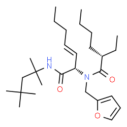 ChemSpider 2D Image | (2S,3E)-2-{[(2S)-2-Ethylhexanoyl](2-furylmethyl)amino}-N-(2,4,4-trimethyl-2-pentanyl)-3-heptenamide | C28H48N2O3