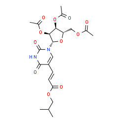 ChemSpider 2D Image | 5-[(1E)-3-Isobutoxy-3-oxo-1-propen-1-yl]-1-(2,3,5-tri-O-acetyl-beta-L-ribofuranosyl)-2,4(1H,3H)-pyrimidinedione | C22H28N2O11