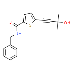 ChemSpider 2D Image | N-Benzyl-5-(3-hydroxy-3-methyl-1-butyn-1-yl)-2-thiophenecarboxamide | C17H17NO2S