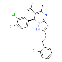 ChemSpider 2D Image | 1-[(7S)-2-[(2-Chlorobenzyl)sulfanyl]-7-(3,4-dichlorophenyl)-5-methyl-1,7-dihydro[1,2,4]triazolo[1,5-a]pyrimidin-6-yl]ethanone | C21H17Cl3N4OS