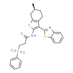 ChemSpider 2D Image | N-[(6S)-3-(1,3-Benzothiazol-2-yl)-6-methyl-4,5,6,7-tetrahydro-1-benzothiophen-2-yl]-3-(phenylsulfonyl)propanamide | C25H24N2O3S3