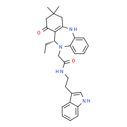 ChemSpider 2D Image | 2-[(11R)-11-Ethyl-3,3-dimethyl-1-oxo-1,2,3,4,5,11-hexahydro-10H-dibenzo[b,e][1,4]diazepin-10-yl]-N-[2-(1H-indol-3-yl)ethyl]acetamide | C29H34N4O2