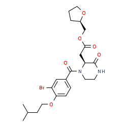 ChemSpider 2D Image | (2R)-Tetrahydro-2-furanylmethyl {(2S)-1-[3-bromo-4-(3-methylbutoxy)benzoyl]-3-oxo-2-piperazinyl}acetate | C23H31BrN2O6