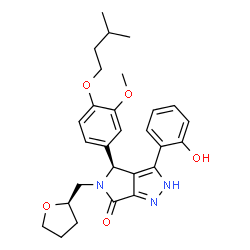 ChemSpider 2D Image | (4S)-3-(2-Hydroxyphenyl)-4-[3-methoxy-4-(3-methylbutoxy)phenyl]-5-[(2R)-tetrahydro-2-furanylmethyl]-4,5-dihydropyrrolo[3,4-c]pyrazol-6(1H)-one | C28H33N3O5