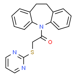 ChemSpider 2D Image | 1-(10,11-Dihydro-dibenzo[b,f]azepin-5-yl)-2-(pyrimidin-2-ylsulfanyl)-ethanone | C20H17N3OS