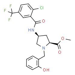 ChemSpider 2D Image | Methyl (4S)-4-{[2-chloro-5-(trifluoromethyl)benzoyl]amino}-1-(2-hydroxybenzyl)-L-prolinate | C21H20ClF3N2O4