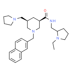 ChemSpider 2D Image | (3R,5R)-N-[(1-Ethyl-2-pyrrolidinyl)methyl]-1-(2-naphthylmethyl)-5-(1-pyrrolidinylmethyl)-3-piperidinecarboxamide | C29H42N4O