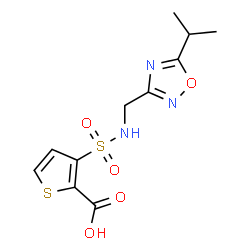 ChemSpider 2D Image | 3-{[(5-Isopropyl-1,2,4-oxadiazol-3-yl)methyl]sulfamoyl}-2-thiophenecarboxylic acid | C11H13N3O5S2