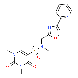 ChemSpider 2D Image | N,1,3-Trimethyl-2,4-dioxo-N-{[3-(2-pyridinyl)-1,2,4-oxadiazol-5-yl]methyl}-1,2,3,4-tetrahydro-5-pyrimidinesulfonamide | C15H16N6O5S