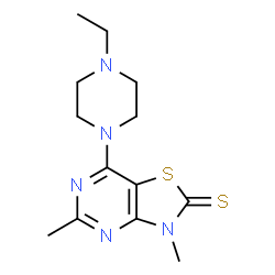 ChemSpider 2D Image | 3H-Thiazolo[4,5-d]pyrimidine-2-thione, 7-(4-ethylpiperazin-1-yl)-3,5-dimethyl- | C13H19N5S2