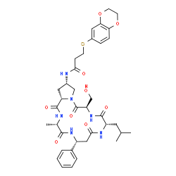 ChemSpider 2D Image | 3-(2,3-Dihydro-1,4-benzodioxin-6-ylsulfanyl)-N-[(3S,6R,10S,13R,17S,18aS)-13-(hydroxymethyl)-10-isobutyl-3-methyl-1,4,8,11,14-pentaoxo-6-phenyloctadecahydropyrrolo[2,1-f][1,4,7,10,13]pentaazacyclohexad
ecin-17-yl]propanamide | C37H48N6O9S