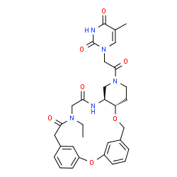 ChemSpider 2D Image | (10S,15S)-19-Ethyl-13-[(5-methyl-2,4-dioxo-3,4-dihydro-1(2H)-pyrimidinyl)acetyl]-2,9-dioxa-13,16,19-triazatetracyclo[20.3.1.1~3,7~.0~10,15~]heptacosa-1(26),3(27),4,6,22,24-hexaene-17,20-dione | C31H35N5O7