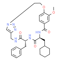 ChemSpider 2D Image | (12R,15S)-12-Benzyl-15-(cyclohexylmethyl)-20-methoxy-2-oxa-5,6,7,10,13,16-hexaazatricyclo[16.2.2.1~5,8~]tricosa-1(20),6,8(23),18,21-pentaene-11,14,17-trione | C31H38N6O5