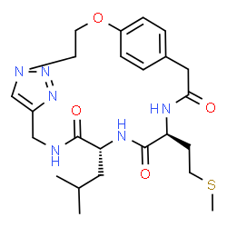 ChemSpider 2D Image | (12R,15S)-12-Isobutyl-15-[2-(methylsulfanyl)ethyl]-2-oxa-5,6,7,10,13,16-hexaazatricyclo[17.2.2.1~5,8~]tetracosa-1(21),6,8(24),19,22-pentaene-11,14,17-trione | C24H34N6O4S