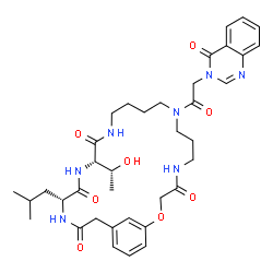 ChemSpider 2D Image | (16S,19R)-16-[(1R)-1-Hydroxyethyl]-19-isobutyl-9-[(4-oxo-3(4H)-quinazolinyl)acetyl]-2-oxa-5,9,14,17,20-pentaazabicyclo[21.3.1]heptacosa-1(27),23,25-triene-4,15,18,21-tetrone | C37H49N7O8
