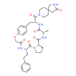 ChemSpider 2D Image | (6S,12S,15S,18R)-15-Methyl-18-[(3-oxo-2,8-diazaspiro[4.5]dec-8-yl)carbonyl]-6-(2-phenylethyl)-2-oxa-5,8,14,17-tetraazatricyclo[18.2.2.0~8,12~]tetracosa-1(22),20,23-triene-4,7,13,16-tetrone | C37H46N6O7