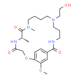 ChemSpider 2D Image | (6S)-13-(2-Hydroxyethyl)-21-methoxy-6,8-dimethyl-2-oxa-5,8,13,17-tetraazabicyclo[17.2.2]tricosa-1(21),19,22-triene-4,7,18-trione | C23H36N4O6