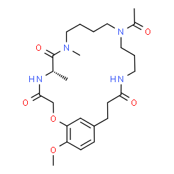 ChemSpider 2D Image | (6S)-13-Acetyl-24-methoxy-6,8-dimethyl-2-oxa-5,8,13,17-tetraazabicyclo[19.3.1]pentacosa-1(25),21,23-triene-4,7,18-trione | C25H38N4O6