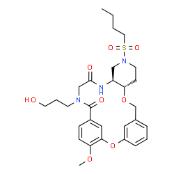 ChemSpider 2D Image | (10S,15S)-13-(Butylsulfonyl)-19-(3-hydroxypropyl)-24-methoxy-2,9-dioxa-13,16,19-triazatetracyclo[19.3.1.1~3,7~.0~10,15~]hexacosa-1(25),3(26),4,6,21,23-hexaene-17,20-dione | C29H39N3O8S