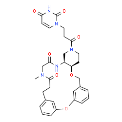 ChemSpider 2D Image | (10R,15S)-13-[3-(2,4-Dioxo-3,4-dihydro-1(2H)-pyrimidinyl)propanoyl]-19-methyl-2,9-dioxa-13,16,19-triazatetracyclo[21.3.1.1~3,7~.0~10,15~]octacosa-1(27),3(28),4,6,23,25-hexaene-17,20-dione | C31H35N5O7