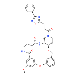 ChemSpider 2D Image | (10S,15S)-25-Methoxy-13-[3-(3-phenyl-1,2,4-oxadiazol-5-yl)propanoyl]-2,9-dioxa-13,16,21-triazatetracyclo[21.3.1.1~3,7~.0~10,15~]octacosa-1(27),3(28),4,6,23,25-hexaene-17,22-dione | C35H37N5O7