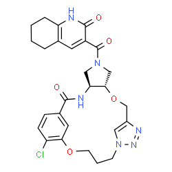 ChemSpider 2D Image | (4S,8S)-20-Chloro-6-[(2-oxo-1,2,5,6,7,8-hexahydro-3-quinolinyl)carbonyl]-9,18-dioxa-3,6,12,13,14-pentaazatetracyclo[17.3.1.1~11,14~.0~4,8~]tetracosa-1(23),11(24),12,19,21-pentaen-2-one | C27H29ClN6O5